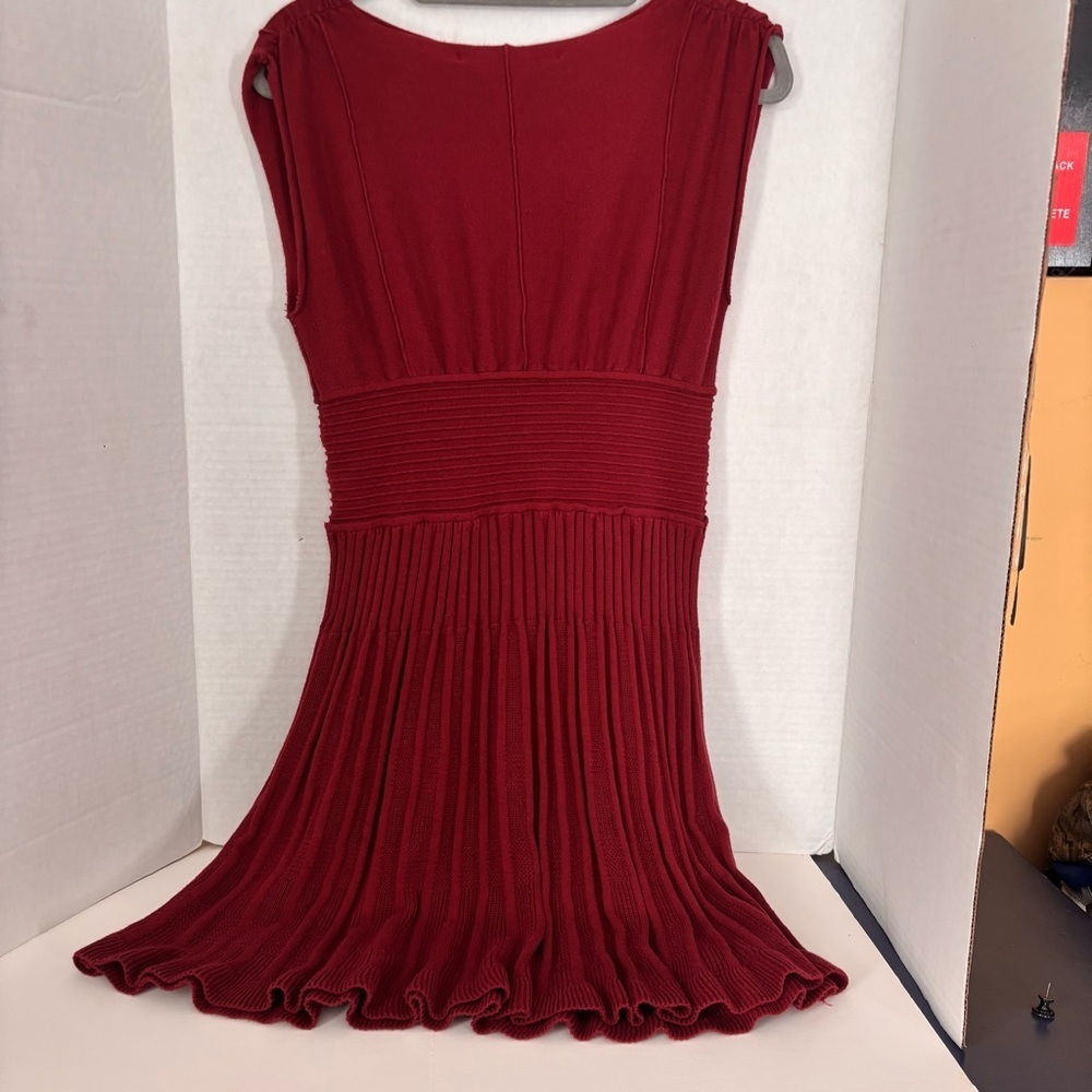 Max Studio Maroon Knit Pleated Fit & Flare Dress - Size L - Picture 4 of 6